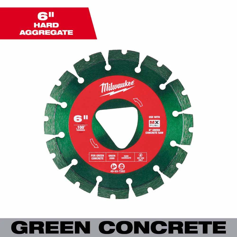 Milwaukee 49-93-7262 Green 6” x .100” Diamond Blade for Green Concrete - Mactool Shop