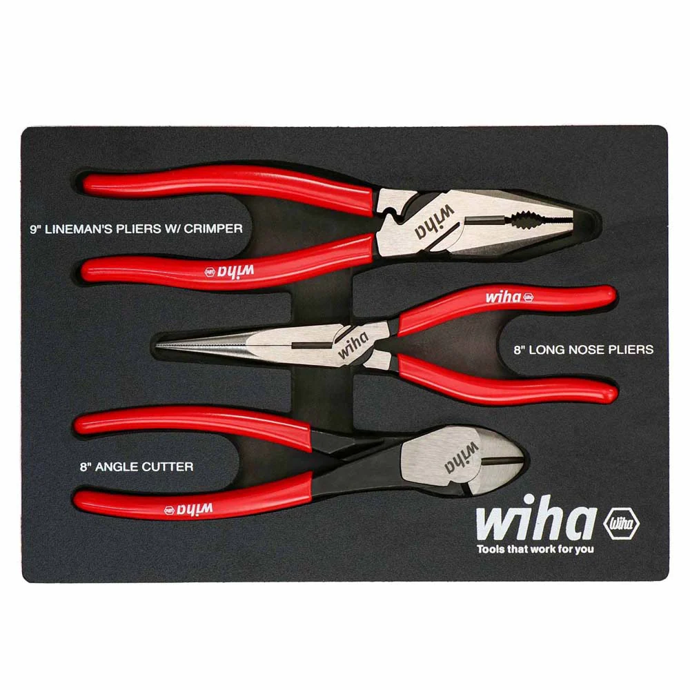 Wiha 34680 3 Piece Classic Grip Pliers and Cutters Tray Set - Mactool Shop