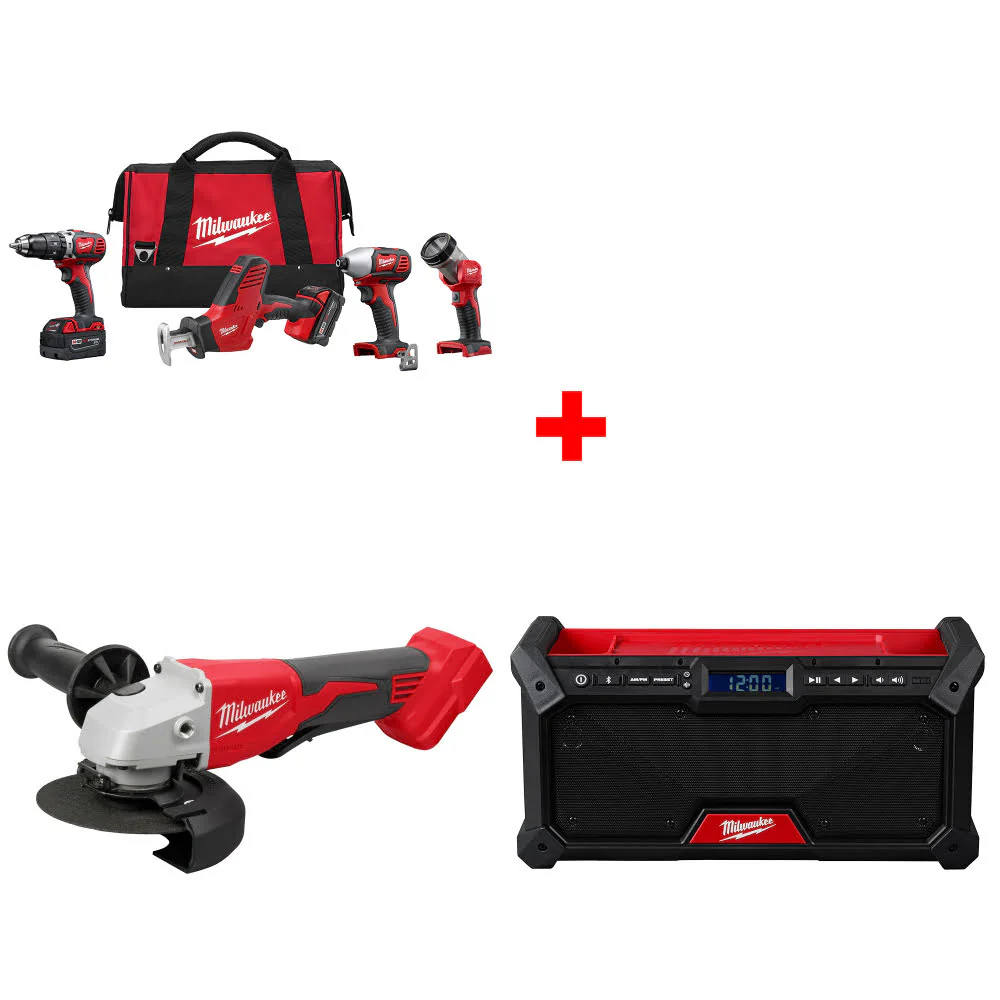 Milwaukee 2695-24 M18 4-Tool Combo Kit W/ FREE 2686-20 M18 Grinder & Radio - Mactool Shop