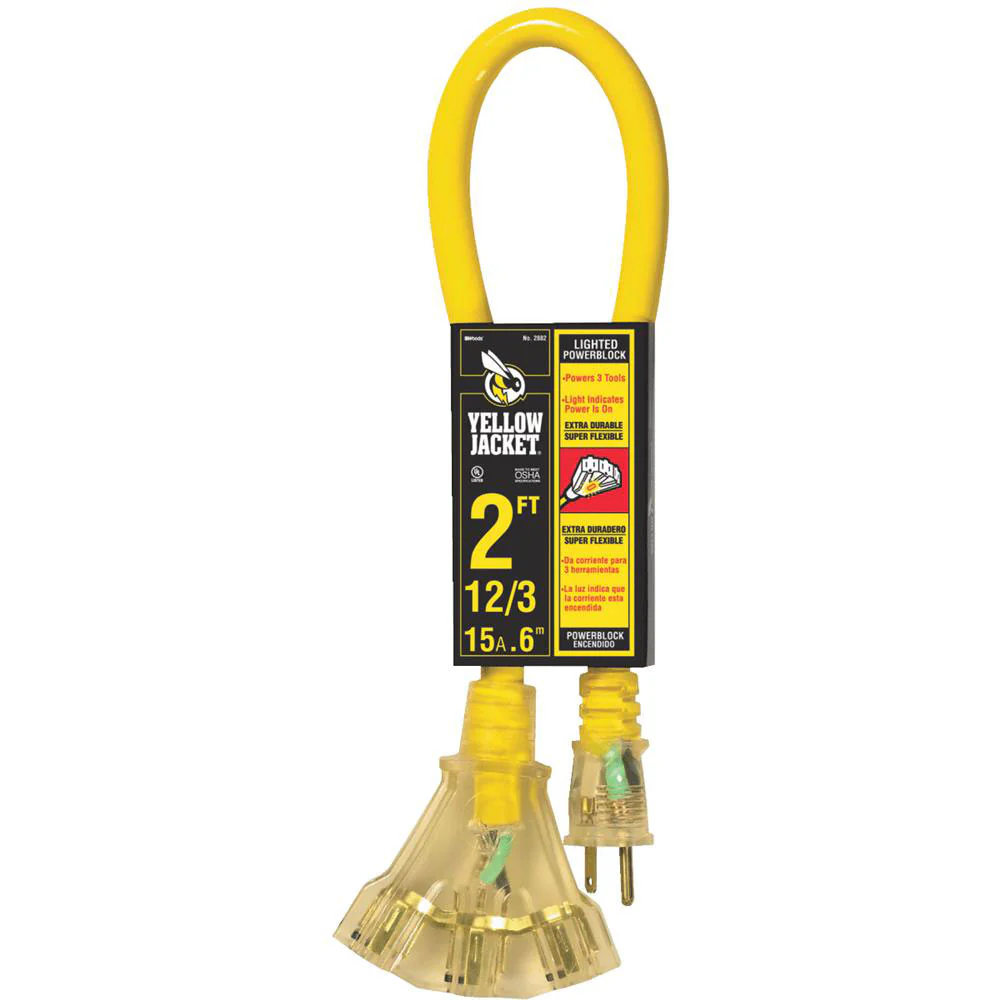 Yellow Jacket 2882 12/3 Heavy Duty 15-Amp, 125 Volts 1875 Watts, Premium SJTW Contractor Grade - Mactool Shop