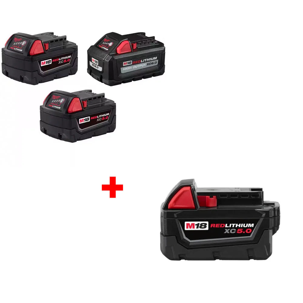 Milwaukee 48-11-1856 M18 18V Battery 3-Pack W/ FREE 48-11-1850 M18 Battery Pack - Mactool Shop