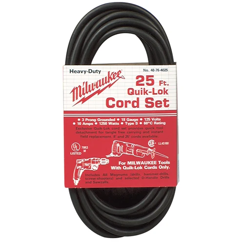 Milwaukee 48-76-4025 25' Quik-Lok 3 Wire Double Insulated Cord - Mactool Shop