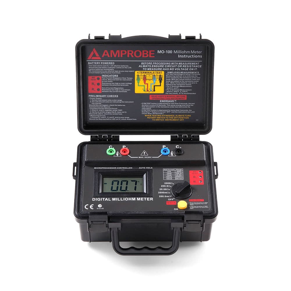 Amprobe 3474954 MO-100 Portable Battery Powered Milliohm Meter with Shoulder Belt and Accessories - Mactool Shop