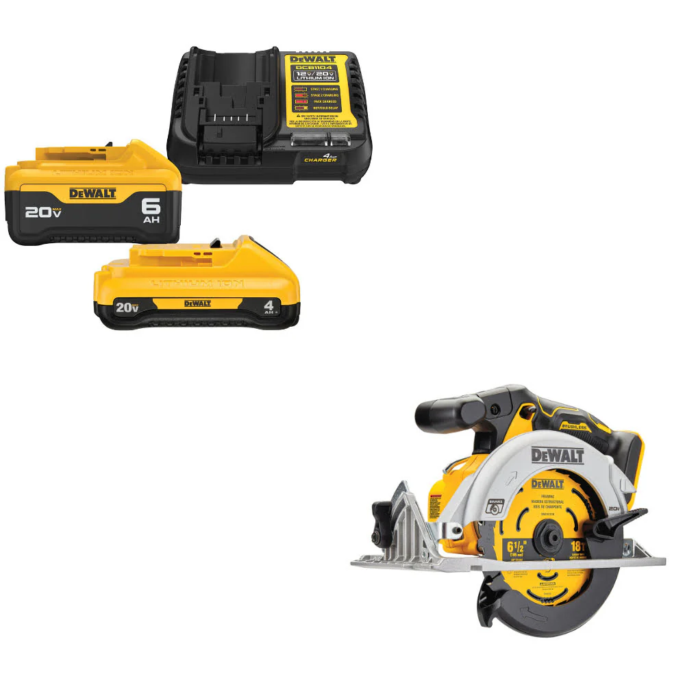 DeWalt DCB2460C 20V MAX 4Ah & 6Ah Starter Kit W/ FREE DCS565B 20V MAX Circ Saw - Mactool Shop
