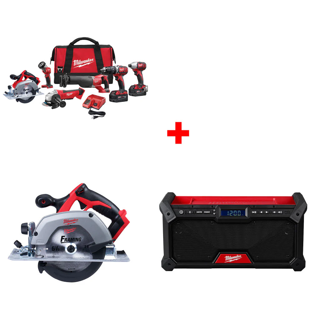 Milwaukee 2696-26 M18 6-Tool Combo Kit W/ FREE 2630-20 18V Circ Saw & M18 Radio - Mactool Shop