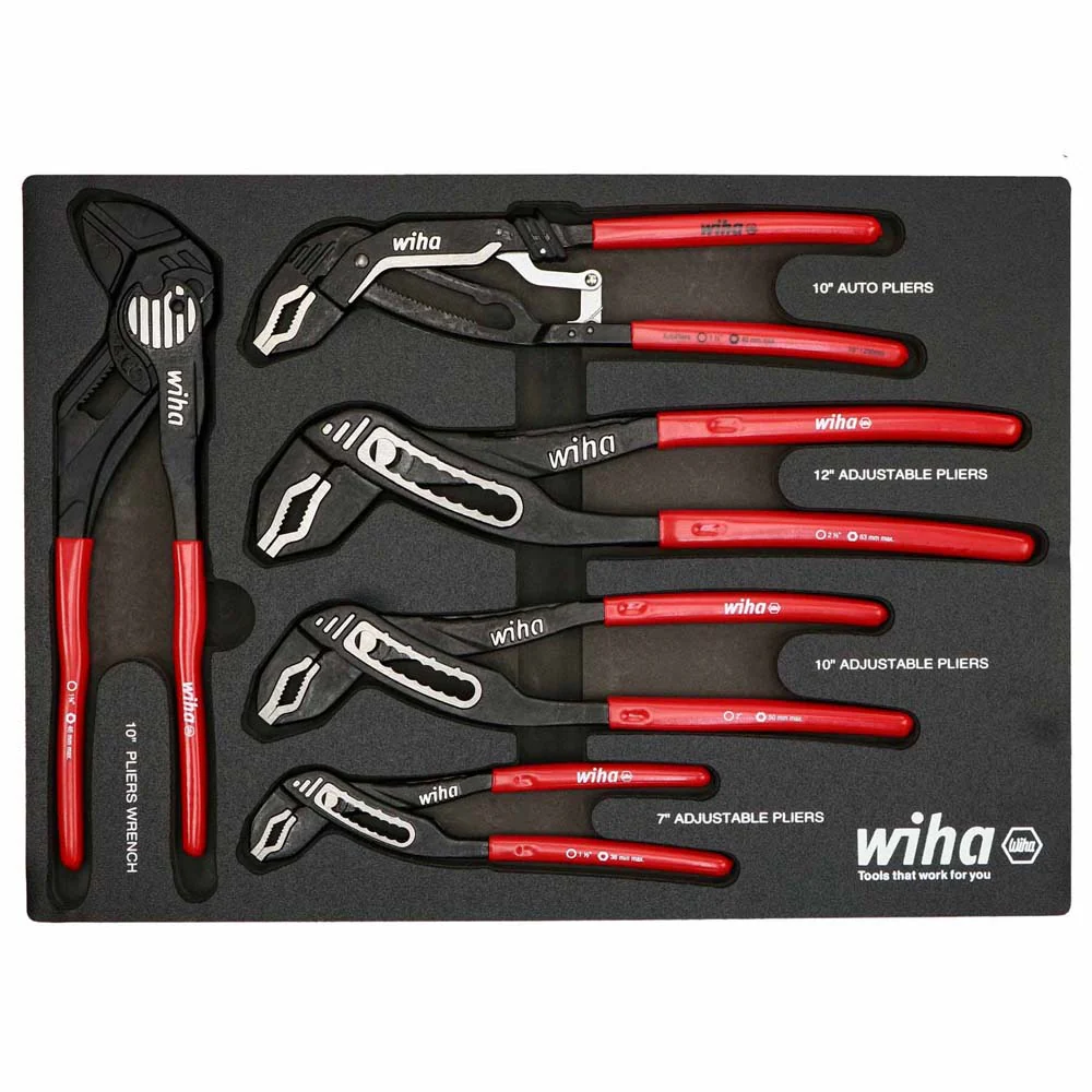 Wiha 34691 5 Piece Classic Grip V-Jaw Tongue and Groove Pliers Tray Set - Mactool Shop
