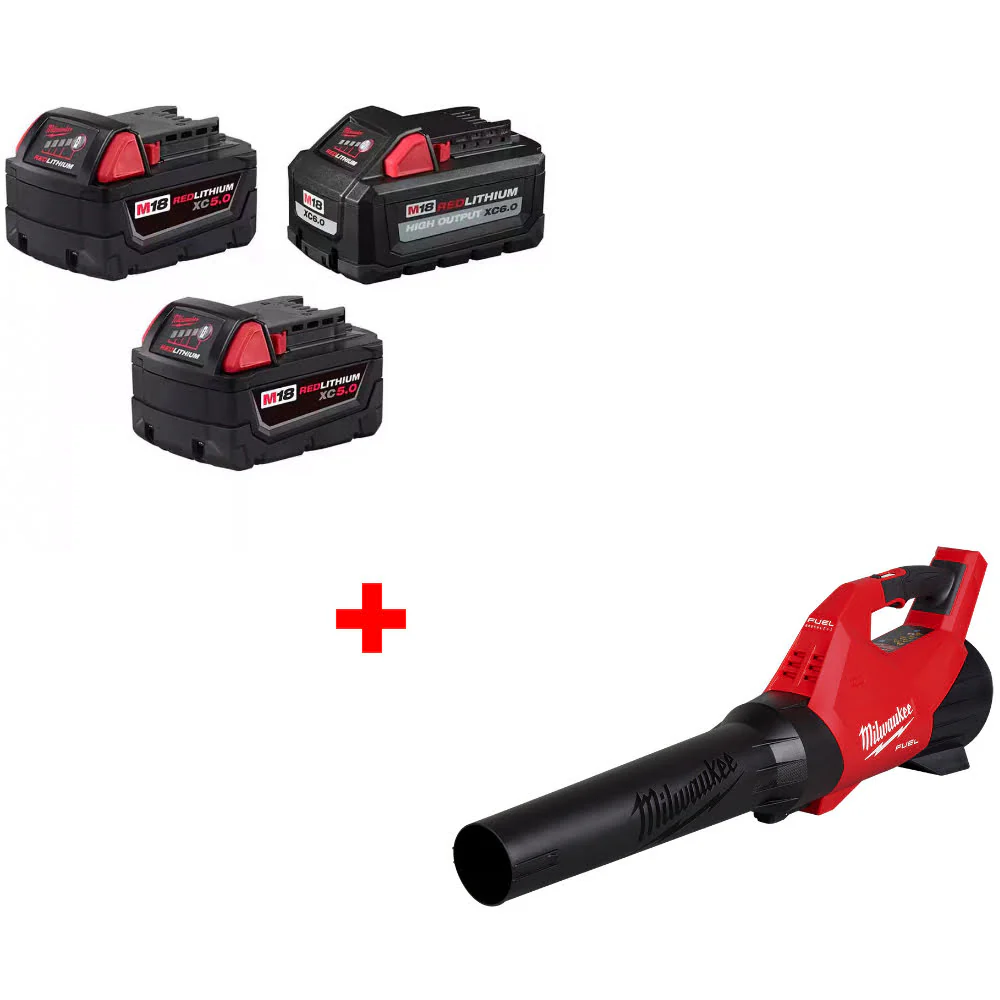 Milwaukee 48-11-1856 M18 18V Battery 3-Pack W/ FREE 3017-20 M18 FUEL Blower - Mactool Shop