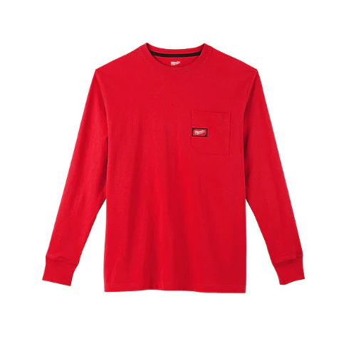 Milwaukee 602R-L Heavy Duty Pocket T-Shirt (602), Long Sleeve, Red, Large - Mactool Shop