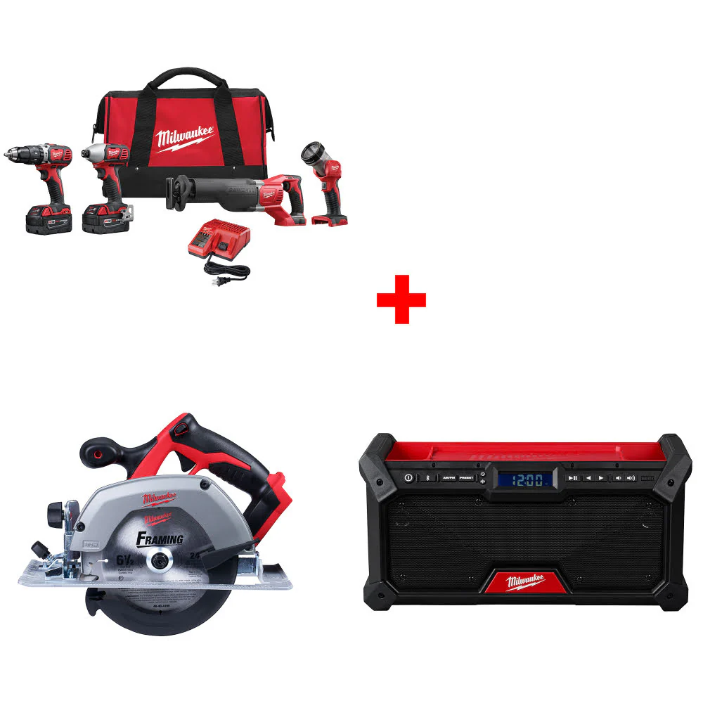 Milwaukee 2696-24 M18 4-Tool Combo Kit W/ FREE 2630-20 18V Circ Saw & M18 Radio - Mactool Shop