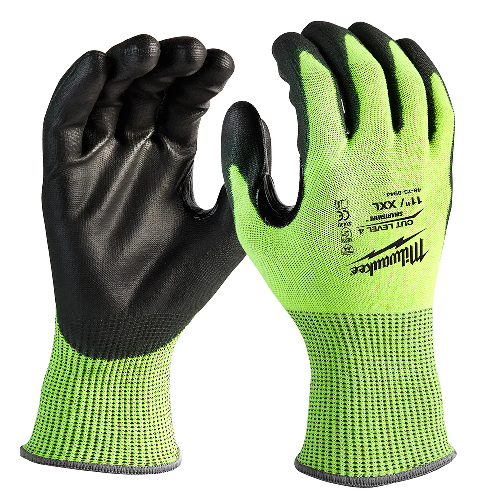 Milwaukee 48-73-8944B 12PK High Visibility Cut Level 4 Polyurethane Dipped Safety Gloves - 2X-Large - Mactool Shop