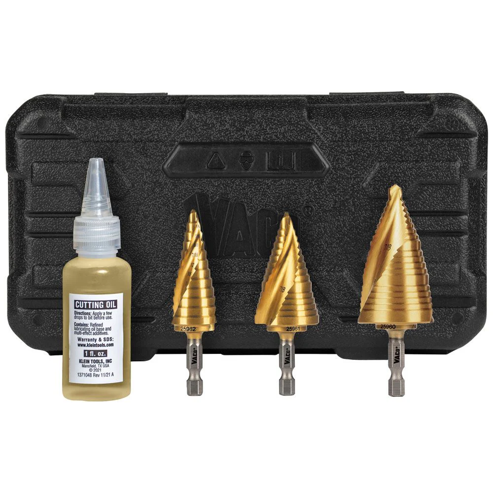 Klein 25951 Step Bit Kit, Spiral Double-Fluted, VACO, 3-Piece - Mactool Shop