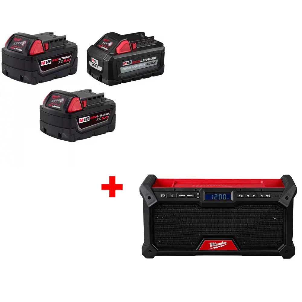 Milwaukee 48-11-1856 M18 18V Battery 3-Pack W/ FREE 2952-20 M18 Jobsite Radio - Mactool Shop