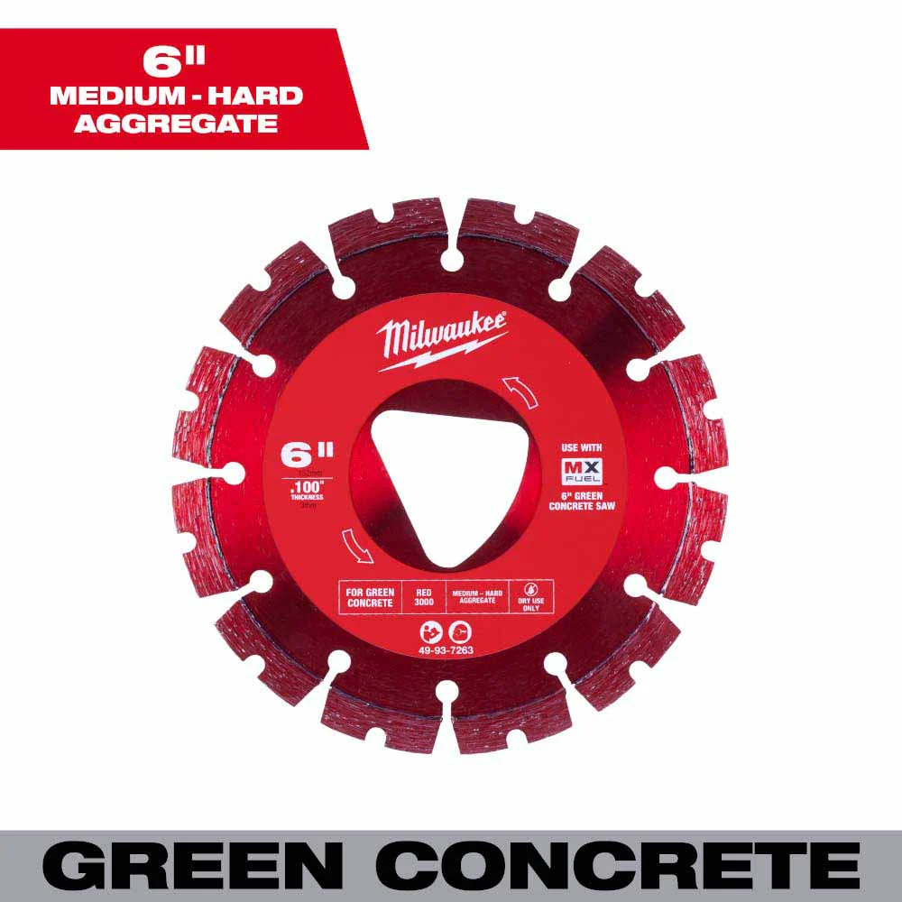 Milwaukee 49-93-7263 Red 6” x .100” Diamond Blade for Green Concrete - Mactool Shop