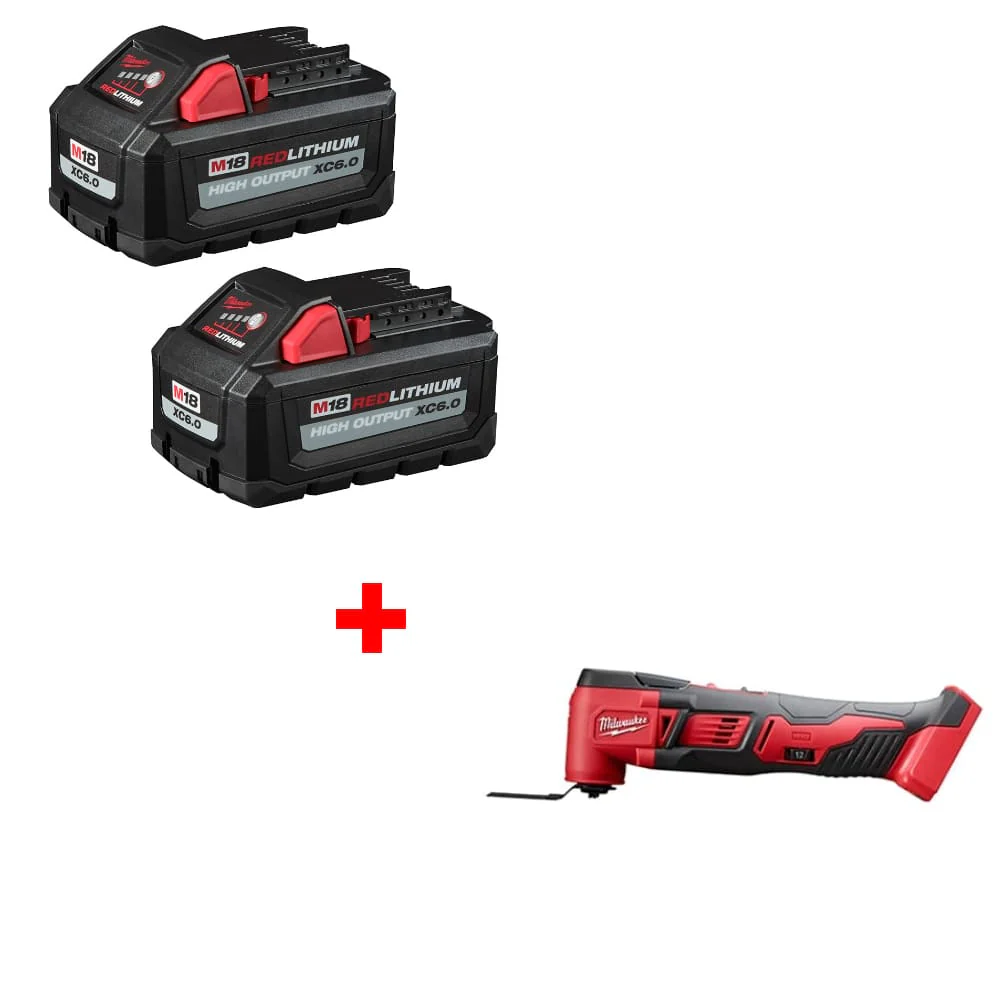 Milwaukee 48-11-1862 M18 XC6.0 Battery 2Pk w/ FREE 2626-20 M18 Multi-Tool, Bare - Mactool Shop