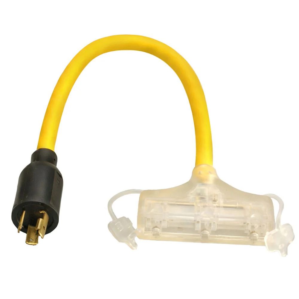 Southwire 90848802 2' Adapter Male Twist Lock to Female U Ground 3-Outlet, Tri Tap 12/3, W/Lit End 09084 - Mactool Shop