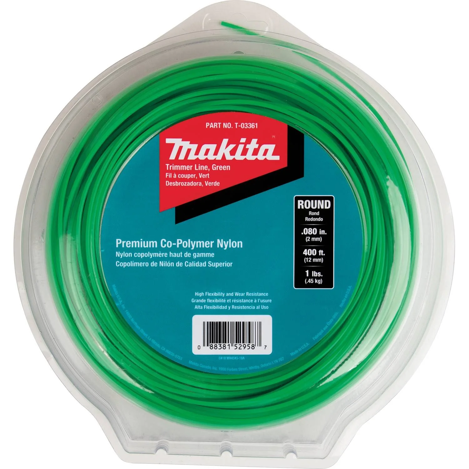 Makita T-03361 Round Trimmer Line, 0.080