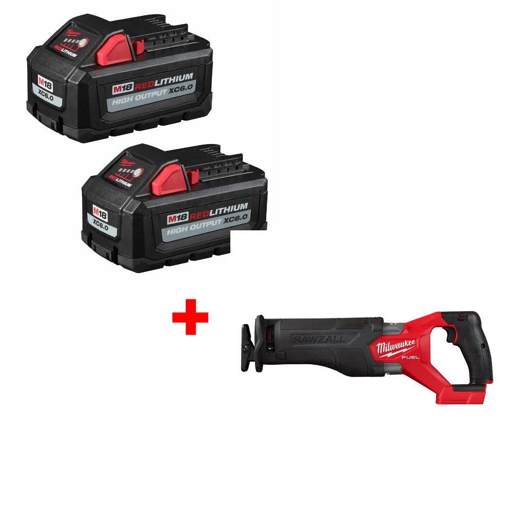 Milwaukee 48-11-1862 M18 XC6.0 Battery 2-Pack W/ FREE 2821-20 M18 FUEL Recip Saw - Mactool Shop