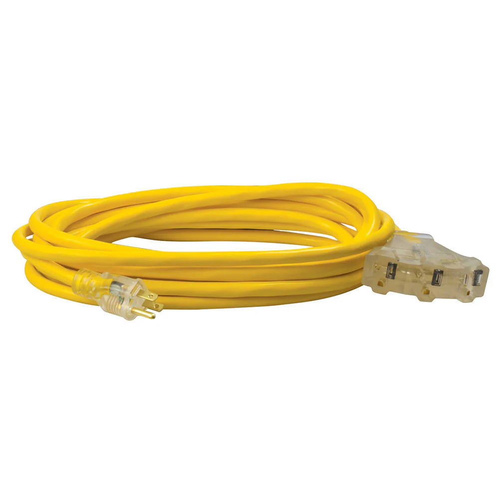 Southwire 4187SW8802 12/3 25' SJTW Tri-Source Yellow Extension Cord W/Lighted End - Mactool Shop