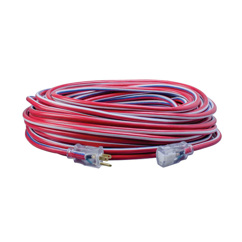Southwire 2549SWUSA1 12/3 100' SJTW Red/White/Blue Extension Cord W/Lighted Ends - Mactool Shop