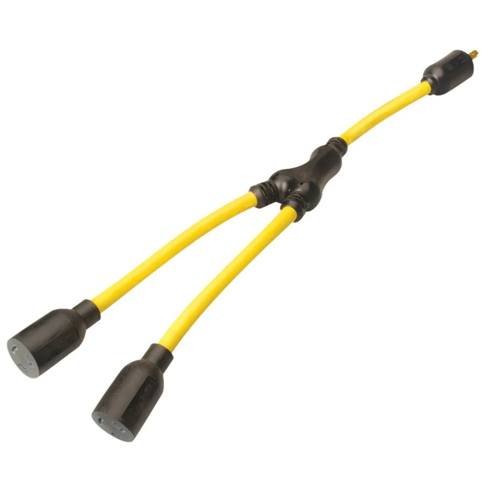 Southwire 90228802 0 Twist Y Adapter with 3 Locking Nema L5-20R Receptacles, 125 Vac, 20 A, 1-to-2 Splitter Yellow - Mactool Shop