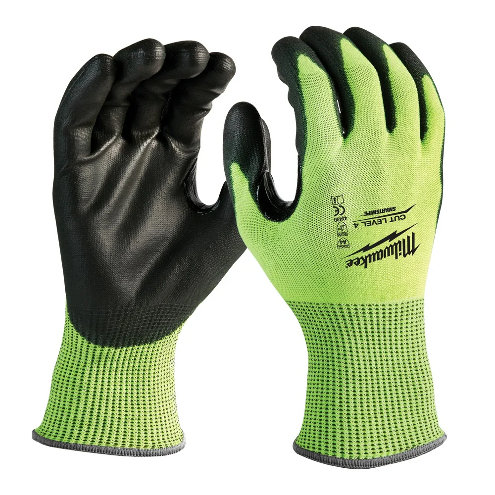 Milwaukee 48-73-8941B 12PK High Visibility Cut Level 4 Polyurethane Dipped Safety Gloves - Medium - Mactool Shop