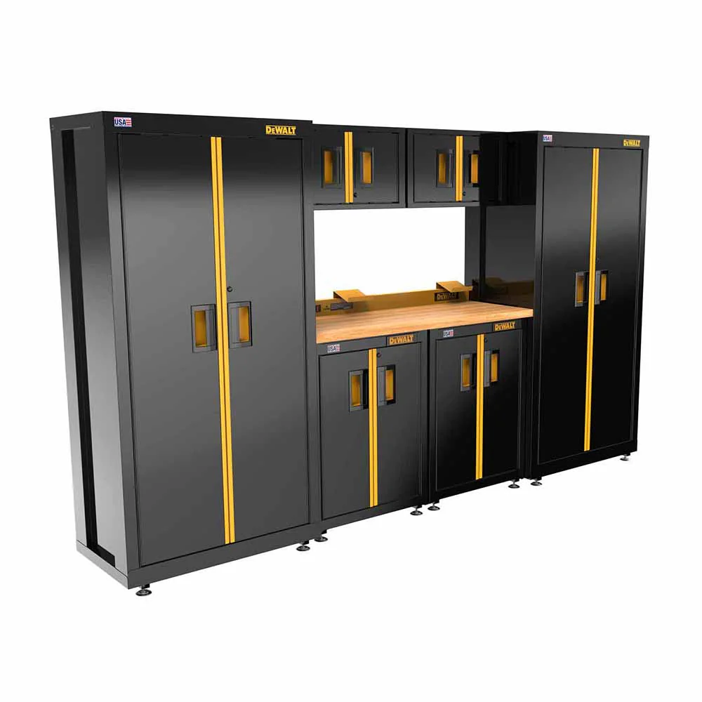 DeWalt DWST27401 Welded Storage Suite: 126-in Wide, 7 Piece Suite with 2, 2-Door Base Cabinets and Wood Top - Mactool Shop