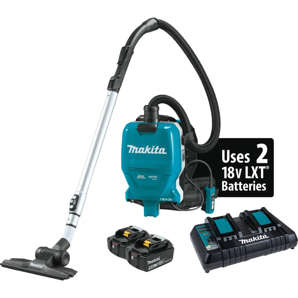 Makita XCV09PT 36V (18V X2) LXT Brushless 1/2 Gallon HEPA Filter Backpack Dry Vacuum Kit, dual port charger (5.0Ah) - Mactool Shop