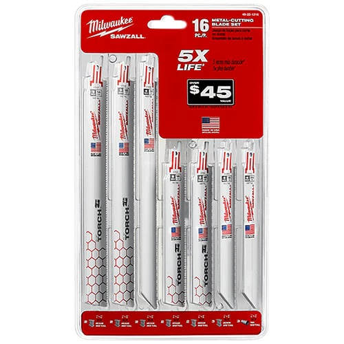 Milwaukee 49-22-1216 16-piece Metal Sawzall Reciprocating Saw Metal Cutting Blade Tools Set - Mactool Shop