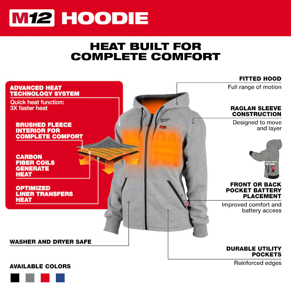 Milwaukee 336R-21 M12 Red Heated Women's Hoodie Kit - Mactool Shop