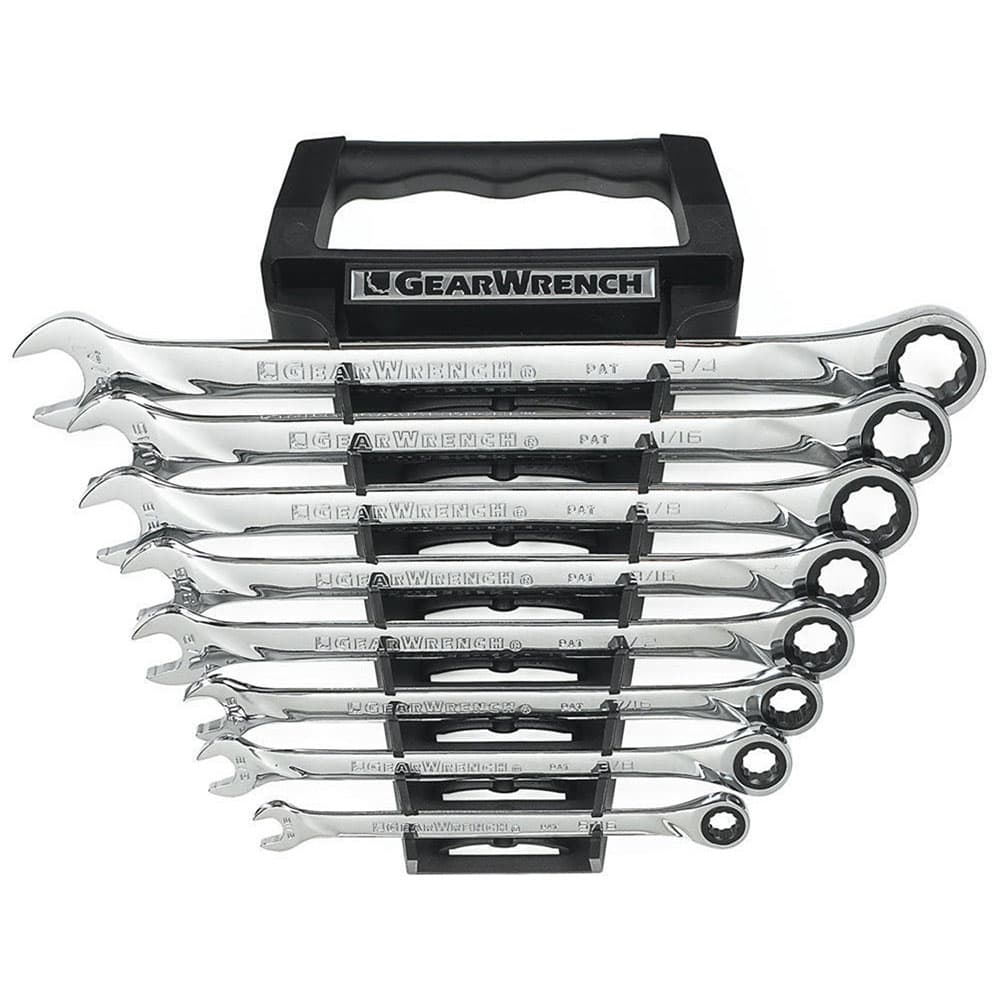 GearWrench 85198 8 Pc. 72-Tooth 12 Point XL Ratcheting Combination SAE Wrench Set - Mactool Shop