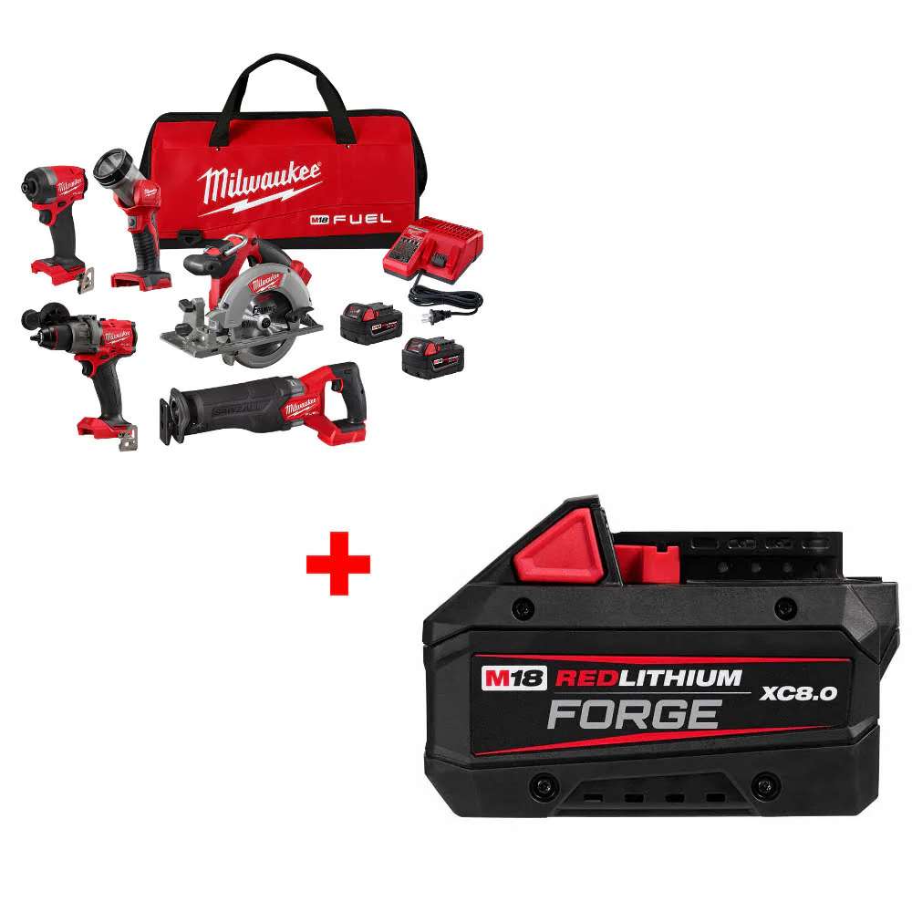 Milwaukee 3697-25 M18 FUEL 5-Tool Combo Kit W/ FREE 48-11-1881 M18 Battery Pack - Mactool Shop