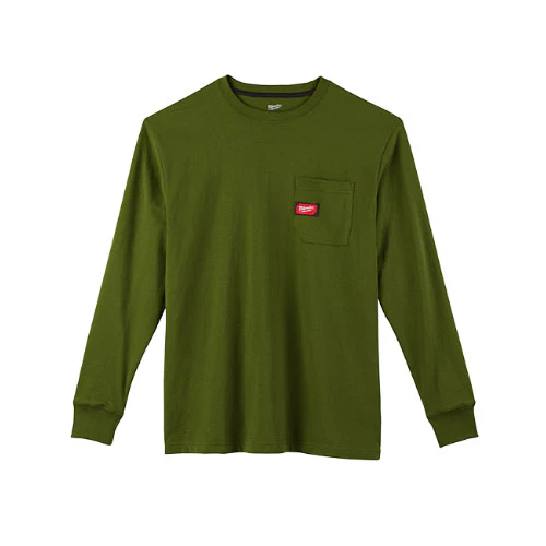 Milwaukee 602OG-XL Heavy Duty Pocket T-Shirt 602, Long Sleeve, Olive Green, XL - Mactool Shop