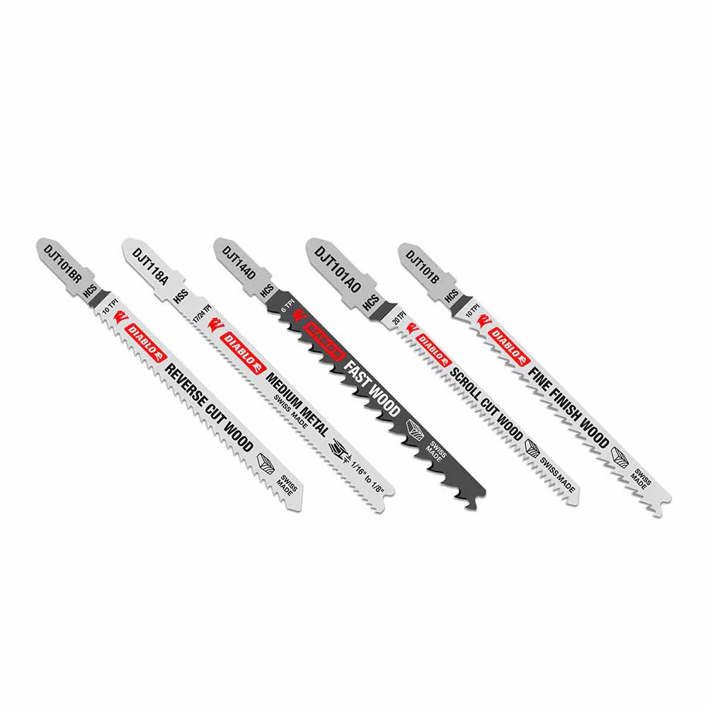 Diablo DJT5S 5pc High Carbon Steel/High Speed Steel T-Shank Jig Saw Blade Set for Wood & Metal (5-Piece) - Mactool Shop