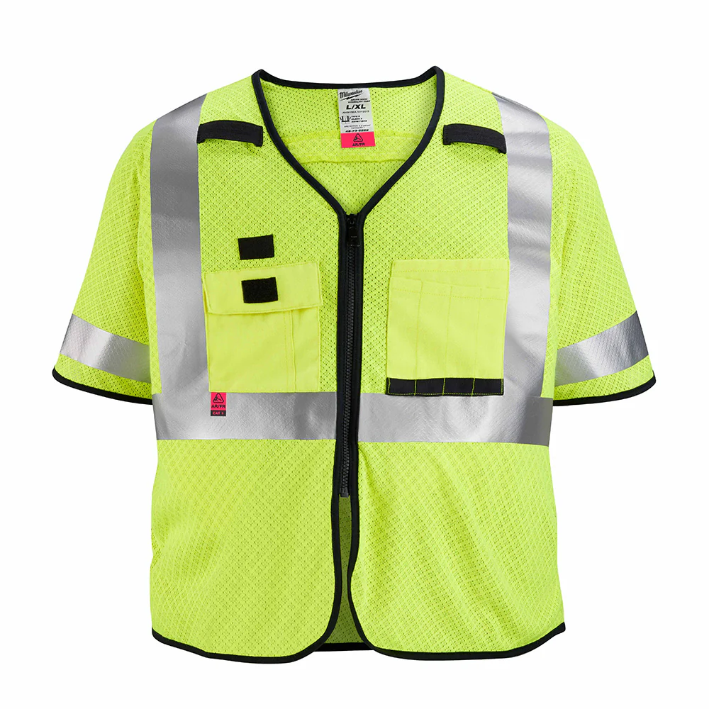 Milwaukee 48-73-5222 AR/FR Cat. 1 Class 3 High Visibility Yellow Mesh Safety Vest - L/XL - Mactool Shop
