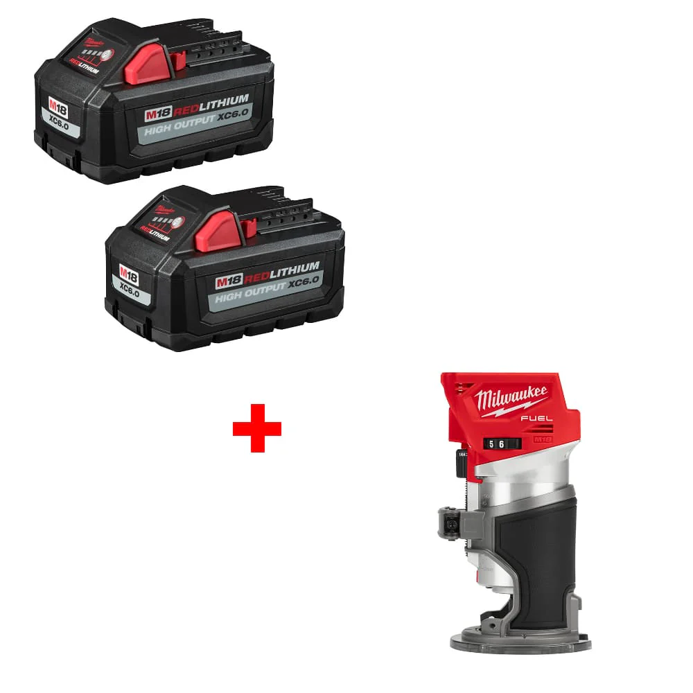 Milwaukee 48-11-1862 M18 XC6.0 Battery 2Pk w/ FREE 2723-20 M18 Router (Bare) - Mactool Shop