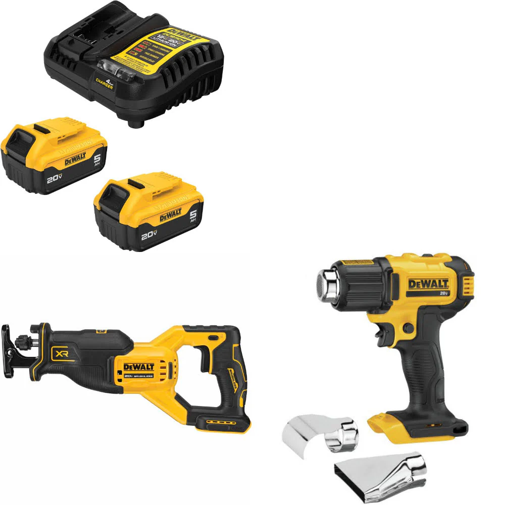 DeWalt DCB205-2C 20V MAX Starter Kit W/ DCS382B 20V Recip Saw & Heat Gun, Bare - Mactool Shop