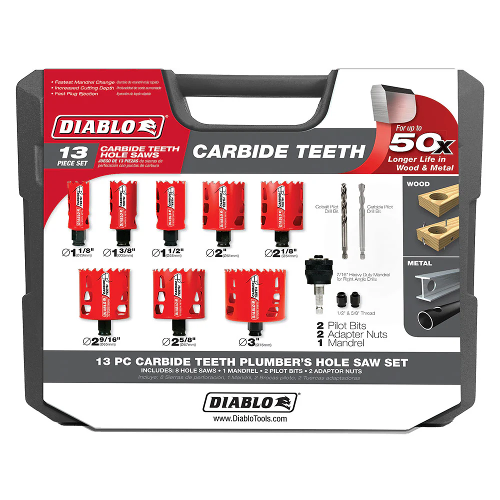 Diablo DHS13SPLCT 13 Pc Carbide Plumbers Hole Saw Set - Mactool Shop