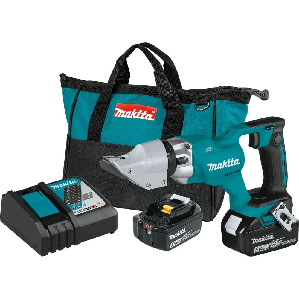 Makita XSJ03T 18V LXT Lithium-Ion Brushless Cordless 14 Gauge Straight Shear Kit, bag (5.0Ah) - Mactool Shop