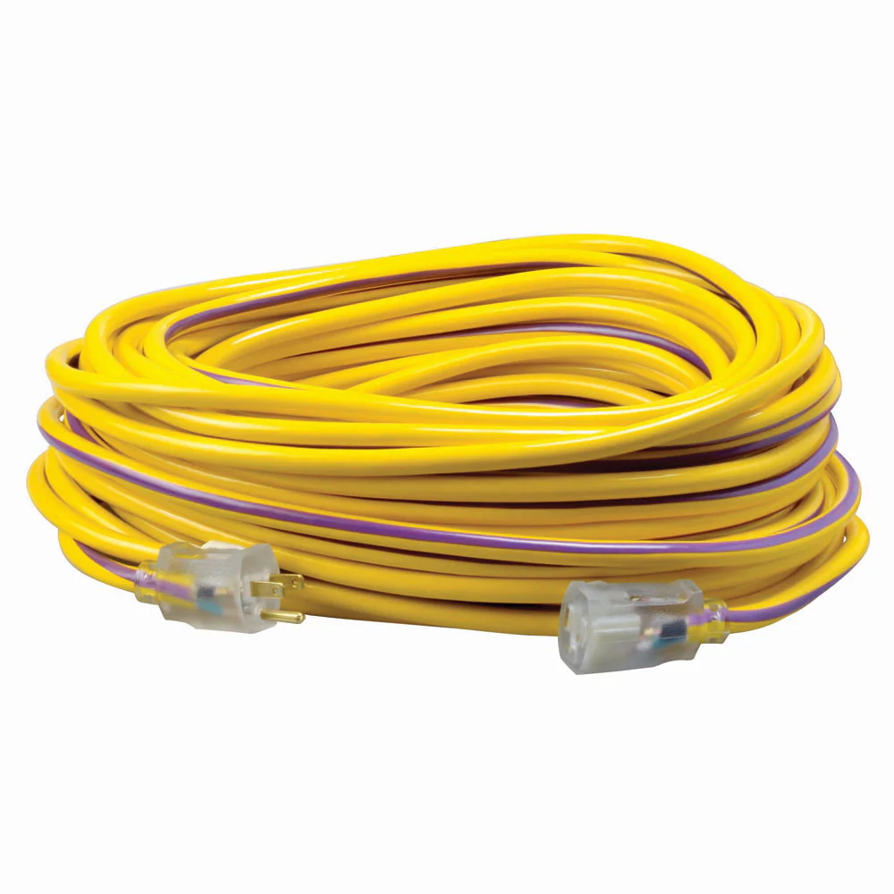 Southwire 2549SW0022 12/3 100' SJTW Yellow/Purple Extension Cord with Lighted End - Mactool Shop