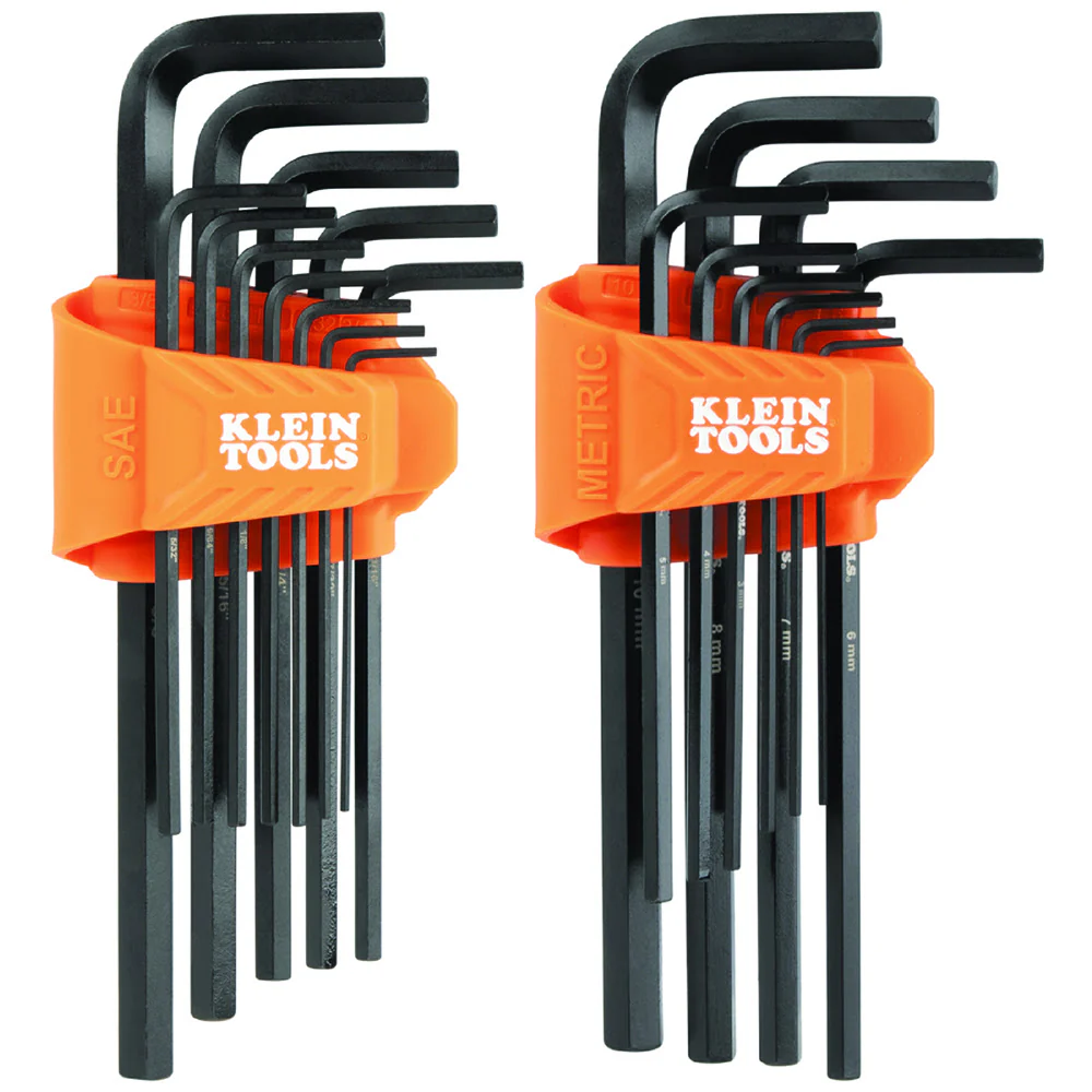 Klein LS22 L-Style Long Hex Key Set, SAE and Metric, 22-Piece - Mactool Shop