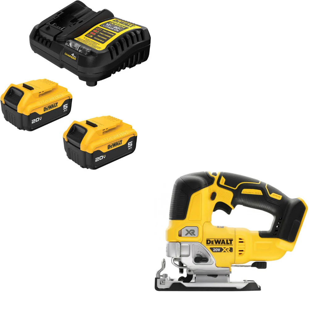 DeWalt DCB205-2C 20V MAX XR 5Ah Starter Kit W/ FREE DCS334B 20V MAX XR Jig Saw - Mactool Shop