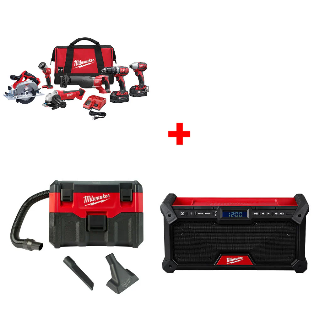 Milwaukee 2696-26 M18 6-Tool Combo Kit W/ FREE 0880-20 18V Vacuum & M18 Radio - Mactool Shop
