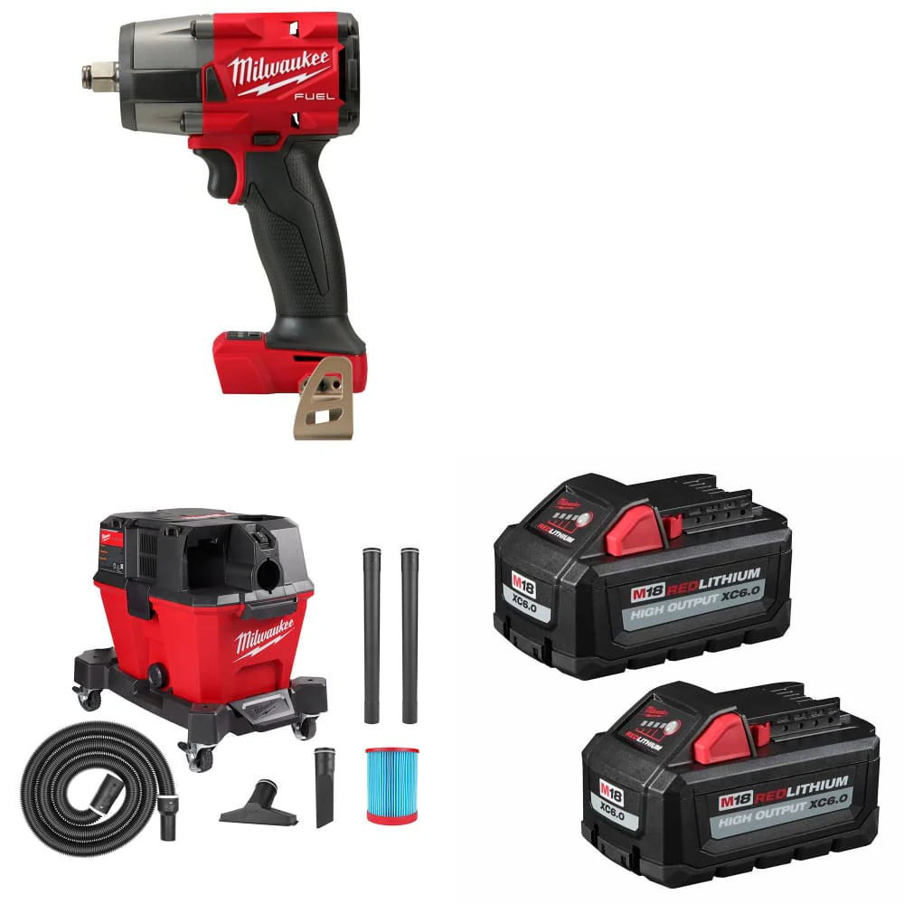 Milwaukee 2962-20 M18 FUEL Impact Wrench W/ 0910-20 Vacuum & FREE Battery-2Pk - Mactool Shop
