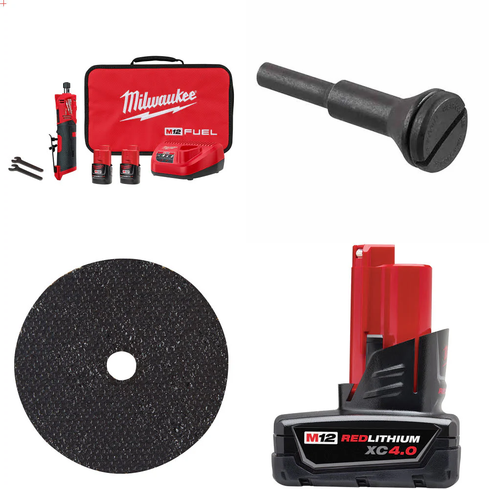 Milwaukee 2486-22 M12 Grinder Kit W/ FREE Arbor, Cut Off Wheel-5Pk & Battery - Mactool Shop