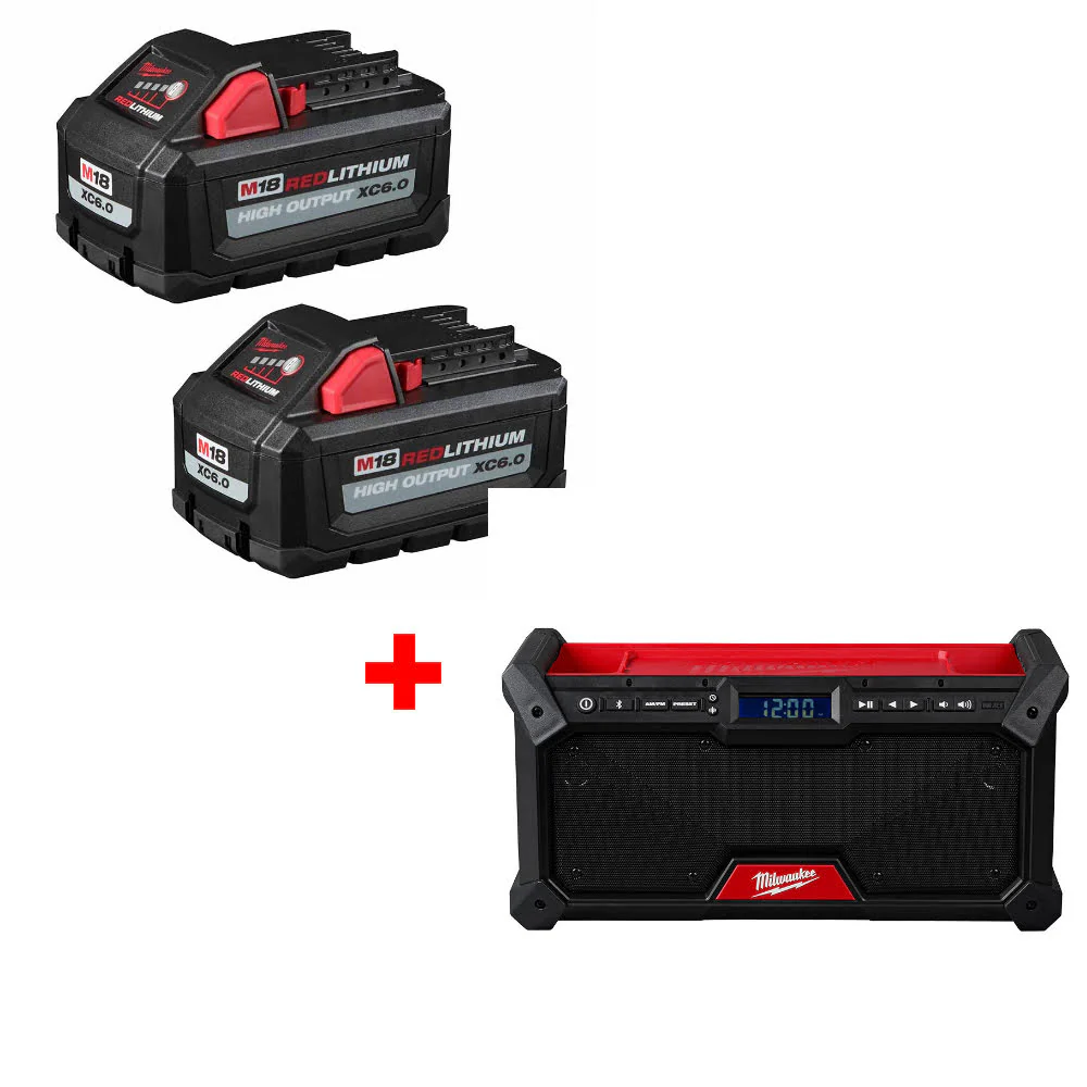 Milwaukee 48-11-1862 M18 XC6.0 Battery 2-Pack W/ FREE 2952-20 M18 Jobsite Radio - Mactool Shop