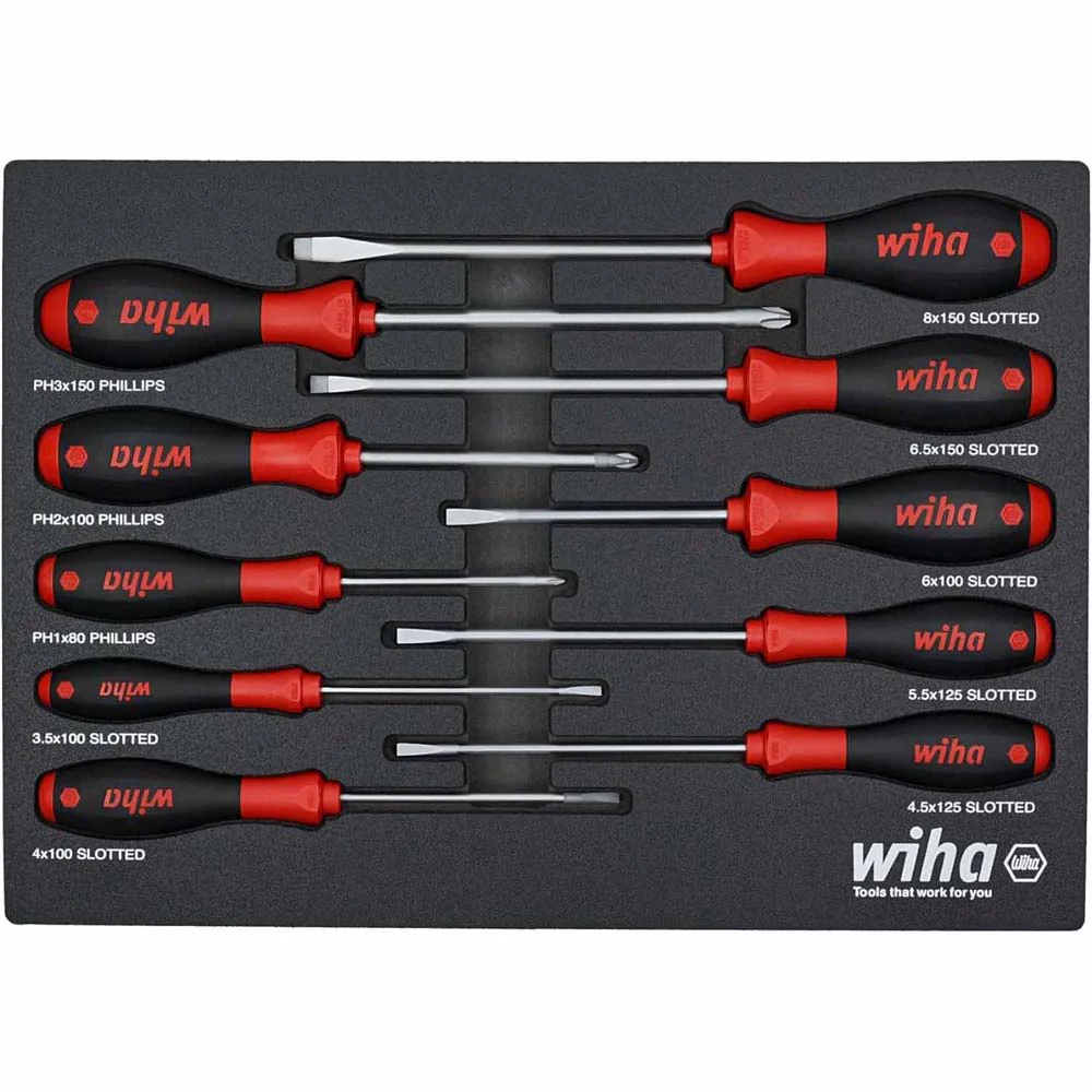 Wiha 30280 10 Piece SoftFinish Cushion Grip Screwdriver Tray Set - Mactool Shop