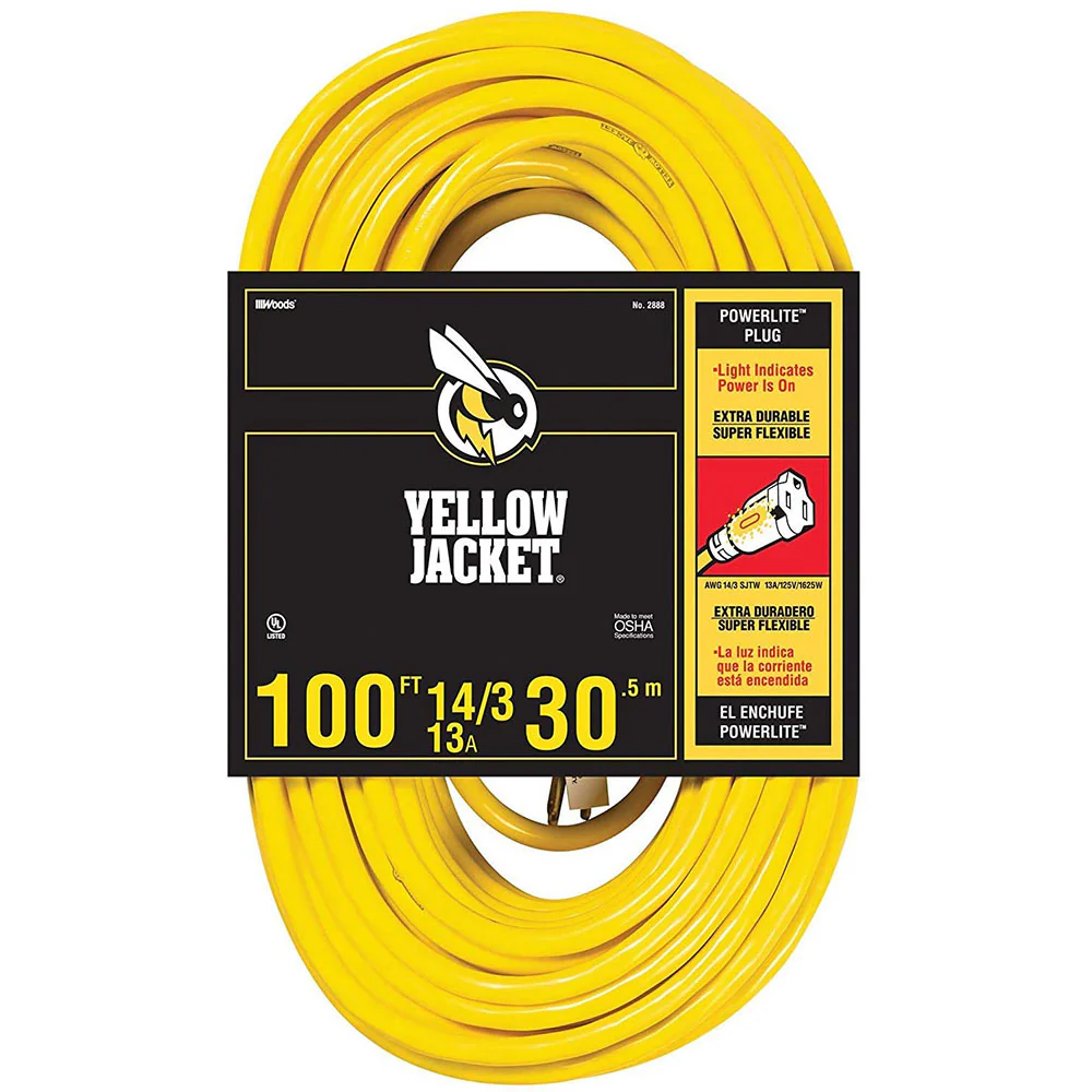 Yellow Jacket 283431 2888 Contractor Extension Cord with Lighted Ends, 100 Foot - Mactool Shop