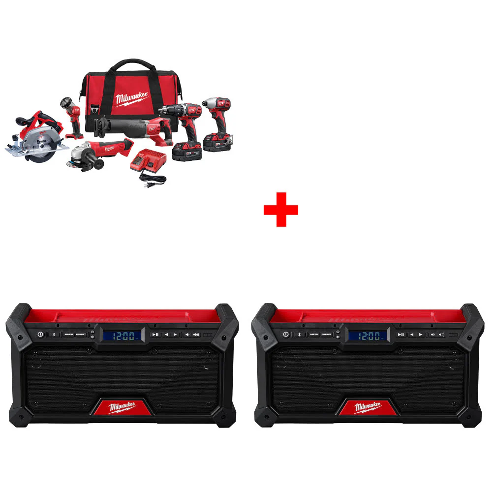 Milwaukee 2696-26 M18 6-Tool Combo Kit W/ FREE 2952-20 M18 Jobsite Radio-2 Pack - Mactool Shop