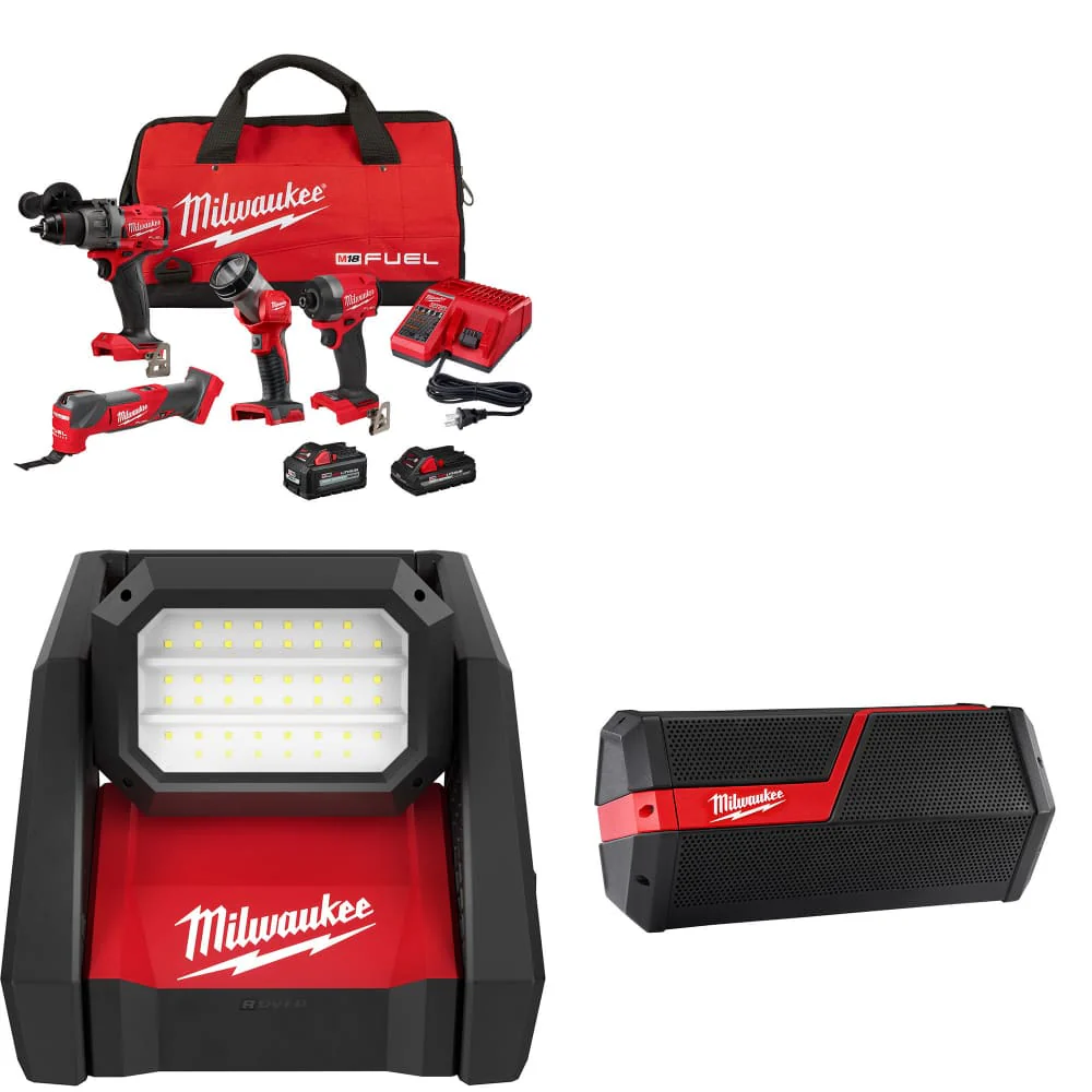 Milwaukee 3698-24MT M18 4-Tool Combo Kit W/ FREE 2366-20 M18 Light & Speaker - Mactool Shop
