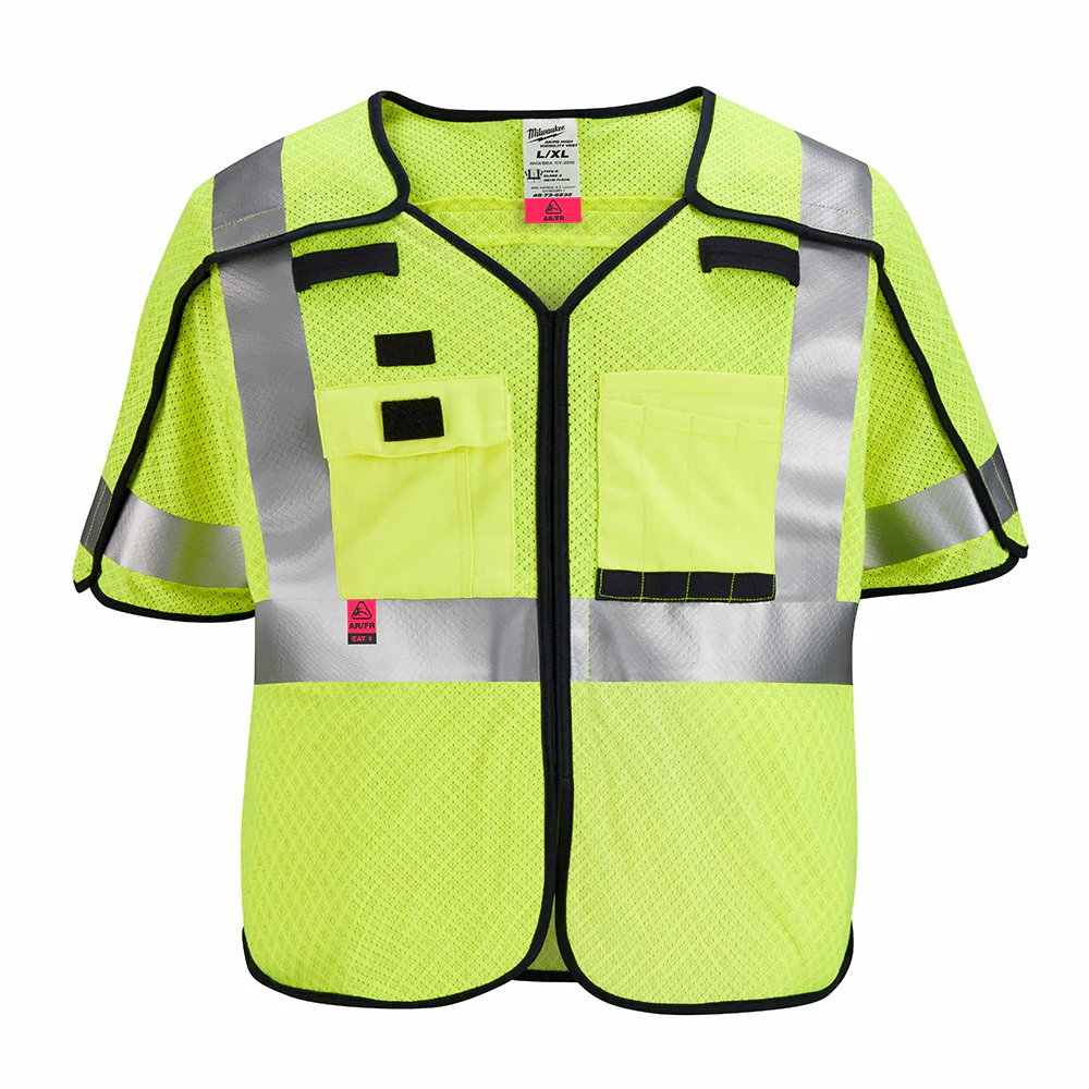 Milwaukee 48-73-5232 AR/FR Cat. 1 Class 3 Breakaway High Visibility Yellow Mesh Safety Vest - L/XL - Mactool Shop